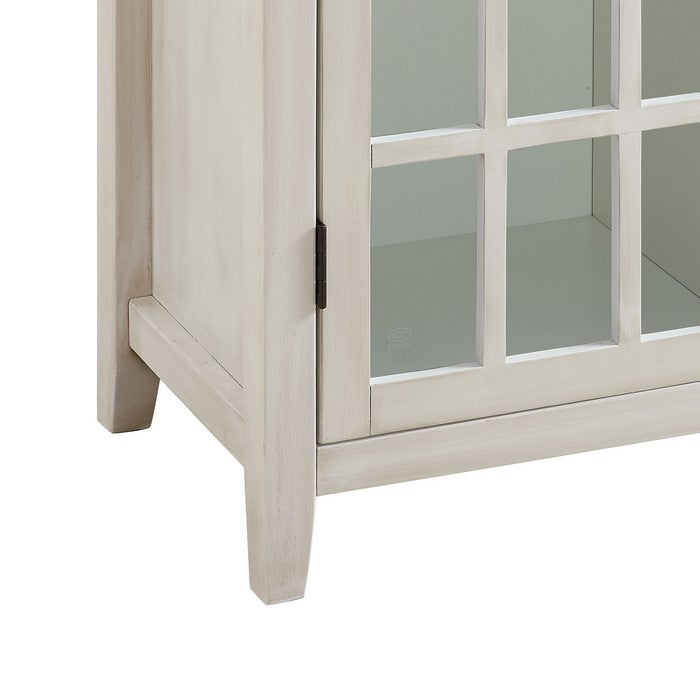 Wooden Two Door Cabinet with Four Storage Compartments, White