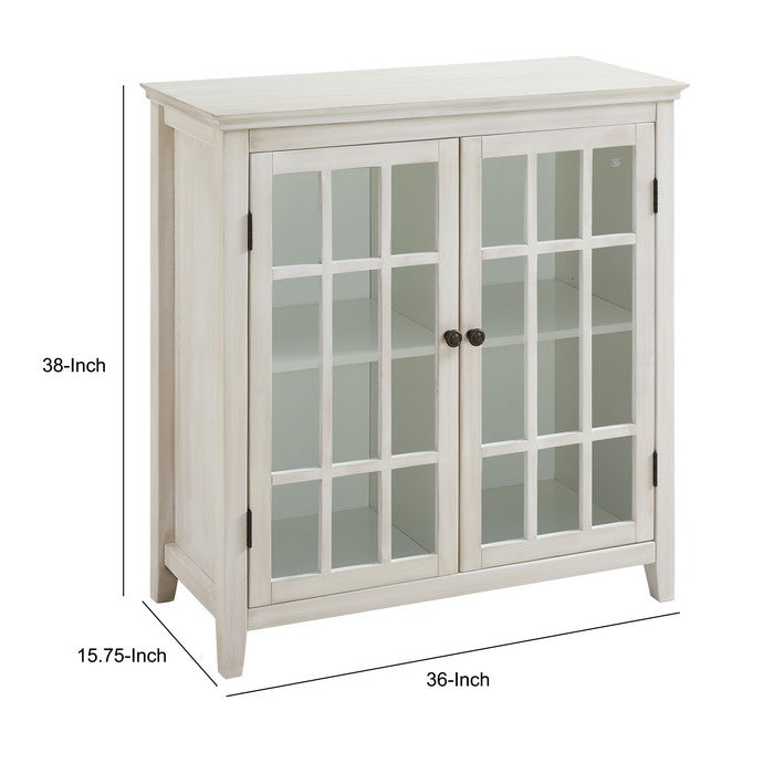 Wooden Two Door Cabinet with Four Storage Compartments, White