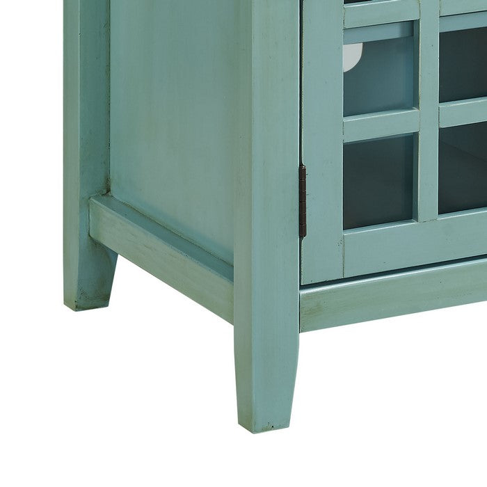 Three Door Wooden Media Cabinet with Two Open Shelves, Blue