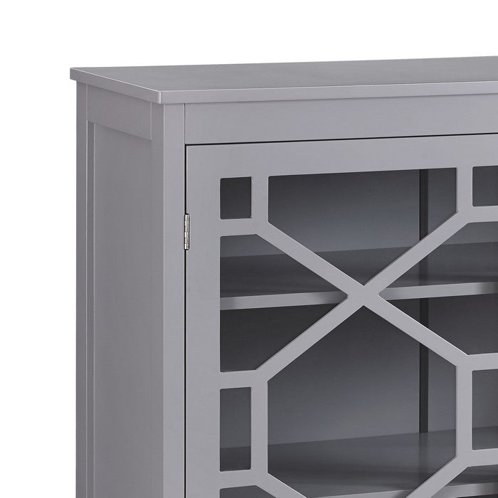 Two Door Wooden Cabinet with Three Storage Compartments, Large, Gray