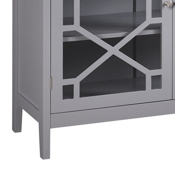 Two Door Wooden Cabinet with Three Storage Compartments, Large, Gray