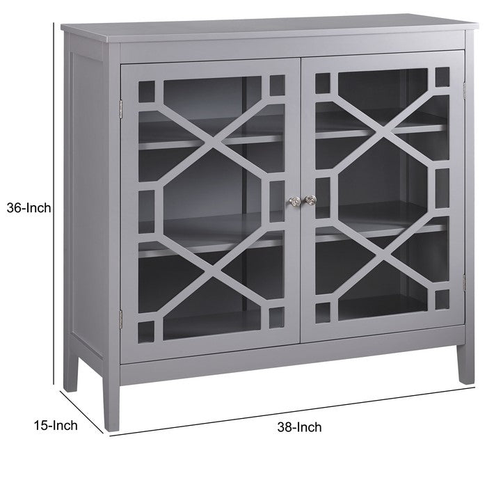 Two Door Wooden Cabinet with Three Storage Compartments, Large, Gray