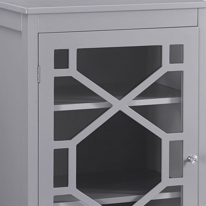 Single Door Wooden Cabinet with 3 Storage Compartments, Small, Gray