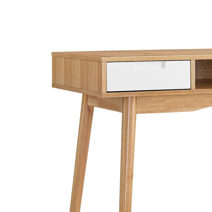 Wooden Desk with 2 Drawers and One Open Shelf, Brown and White