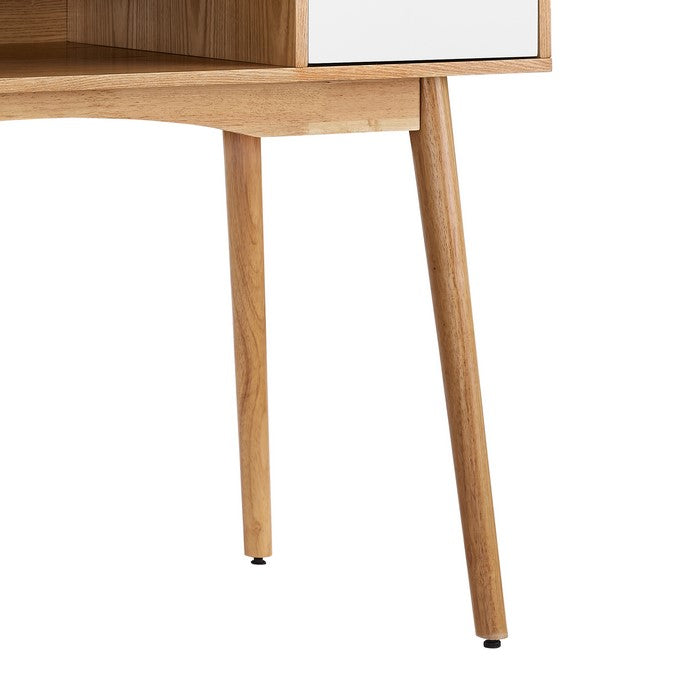 Wooden Desk with 2 Drawers and One Open Shelf, Brown and White