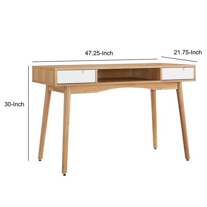 Wooden Desk with 2 Drawers and One Open Shelf, Brown and White