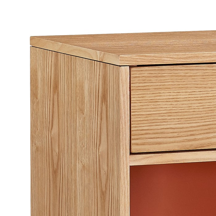 Wooden End Table with One Drawer and One Open Shelf, Brown and Orange