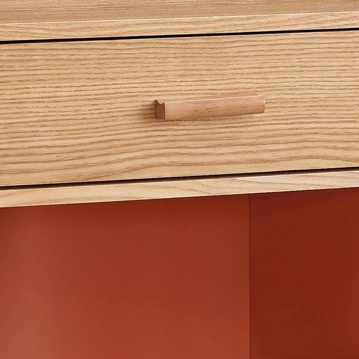 Wooden End Table with One Drawer and One Open Shelf, Brown and Orange