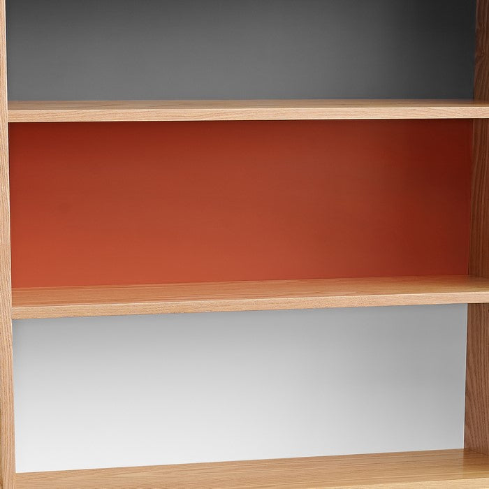 Wooden Bookcase with Shelved Compartments and Hairpin Legs, Multicolor