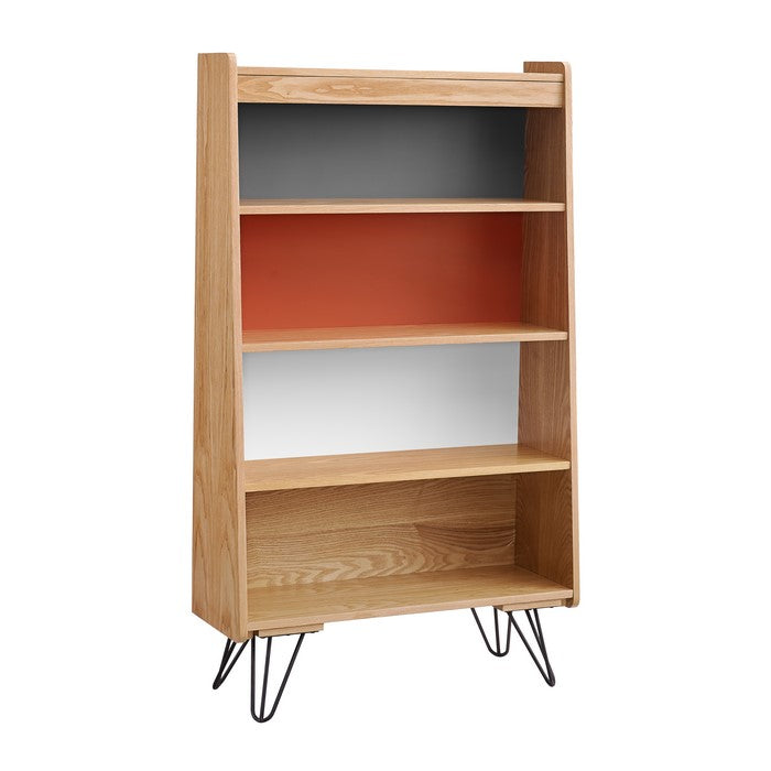 Wooden Bookcase with Shelved Compartments and Hairpin Legs, Multicolor
