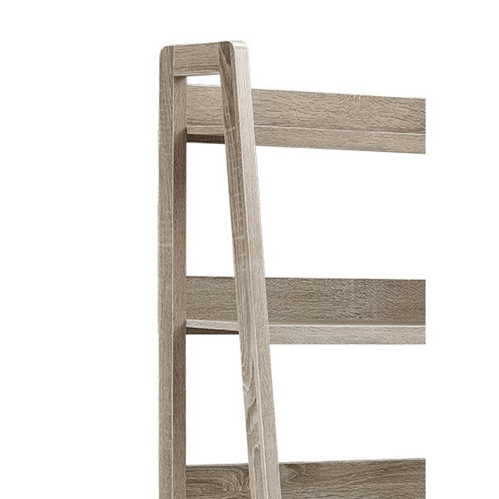 Transitional Style Wooden Ladder Bookcase with Five Shelves, Gray