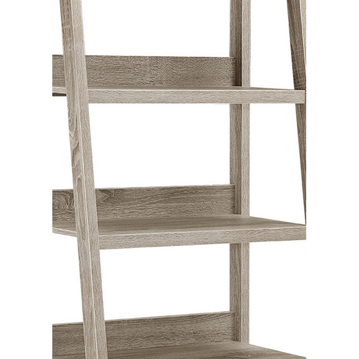 Transitional Style Wooden Ladder Bookcase with Five Shelves, Gray