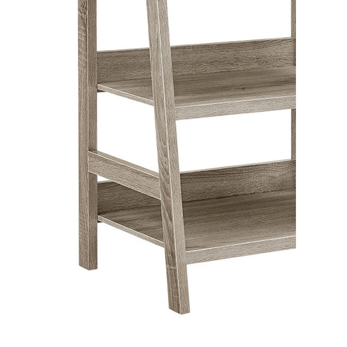 Transitional Style Wooden Ladder Bookcase with Five Shelves, Gray