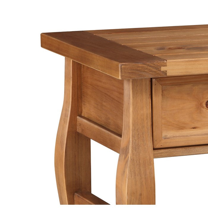 Wooden Rectangular End Table with One Drawer and Curved Legs, Brown