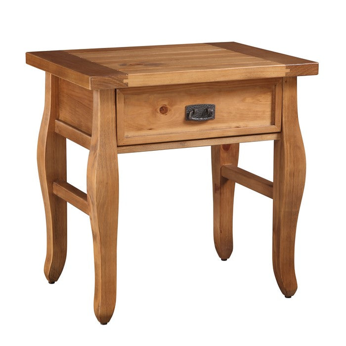 Wooden Rectangular End Table with One Drawer and Curved Legs, Brown