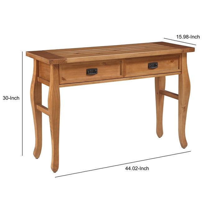 Wooden Rectangular Console Table with 2 Drawers and Curved Leg,Brown