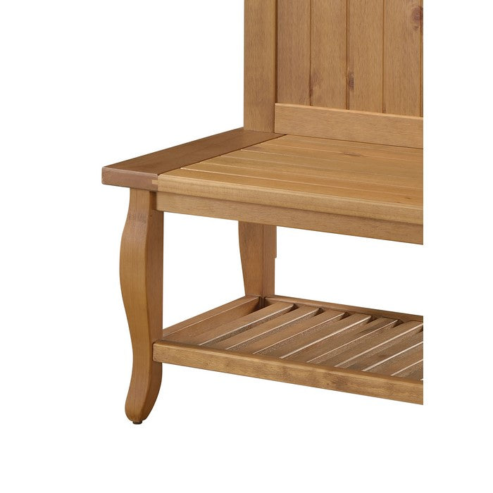 Spacious Wooden Hall Tree with Built In Bench and Curved Legs, Brown