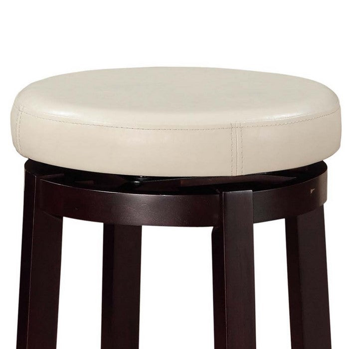 Fabric Upholstered Counter Stool with Slanted Legs, Brown and White