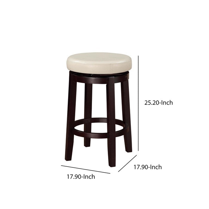 Fabric Upholstered Counter Stool with Slanted Legs, Brown and White