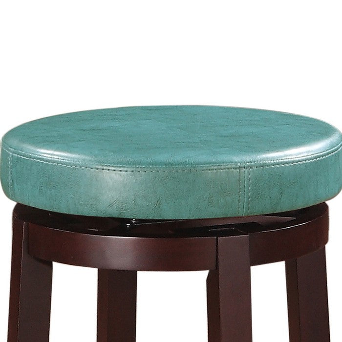 Fabric Upholstered Counter Stool with Slanted Legs, Brown and Blue