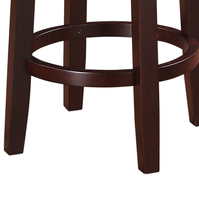 Fabric Upholstered Counter Stool with Slanted Legs, Brown and Blue