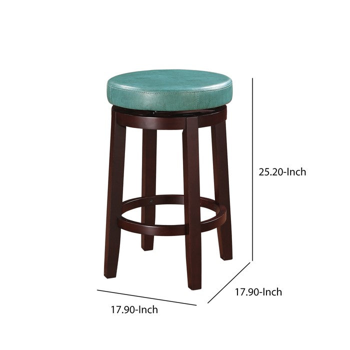 Fabric Upholstered Counter Stool with Slanted Legs, Brown and Blue