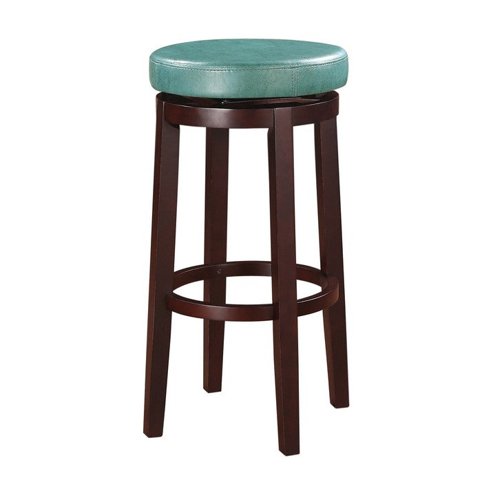 Fabric Upholstered Bar Stool with Slanted Legs, Brown and Blue