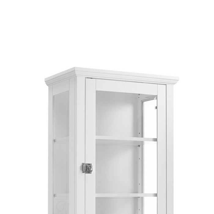 Free Standing Wood and Glass Cabinet with Spacious Storage, White