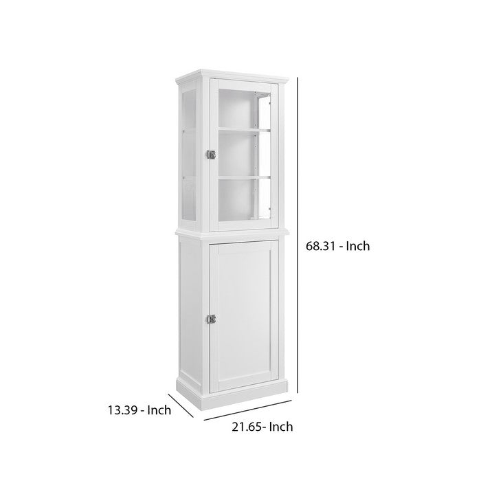 Free Standing Wood and Glass Cabinet with Spacious Storage, White