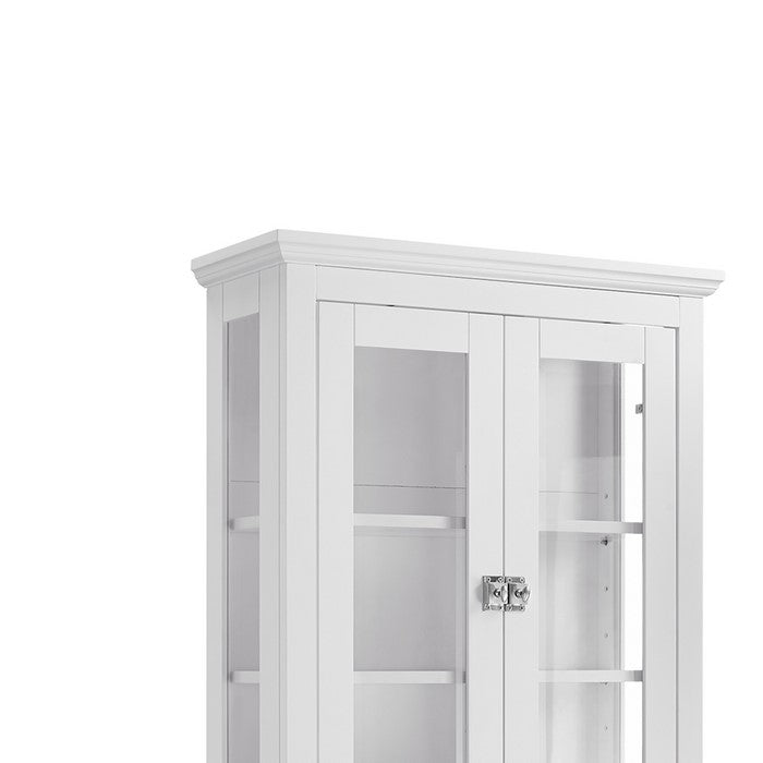 Transitional Style Wood and Glass Space Saver with Block Legs, White