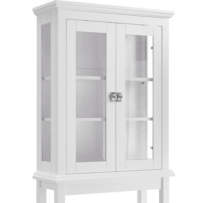 Transitional Style Wood and Glass Space Saver with Block Legs, White