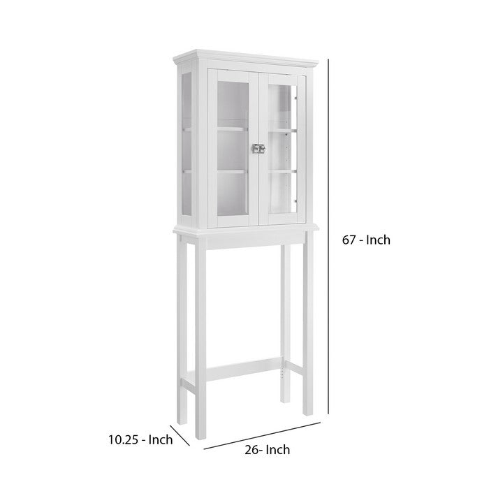 Transitional Style Wood and Glass Space Saver with Block Legs, White