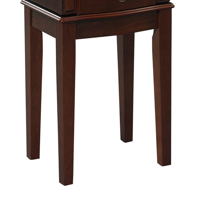 Wooden Jewelry Armoire with 5 Drawers and Flip Top Mirror, Brown