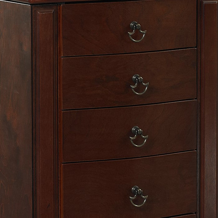 Wooden Jewelry Armoire with 5 Drawers and Flip Top Mirror, Brown