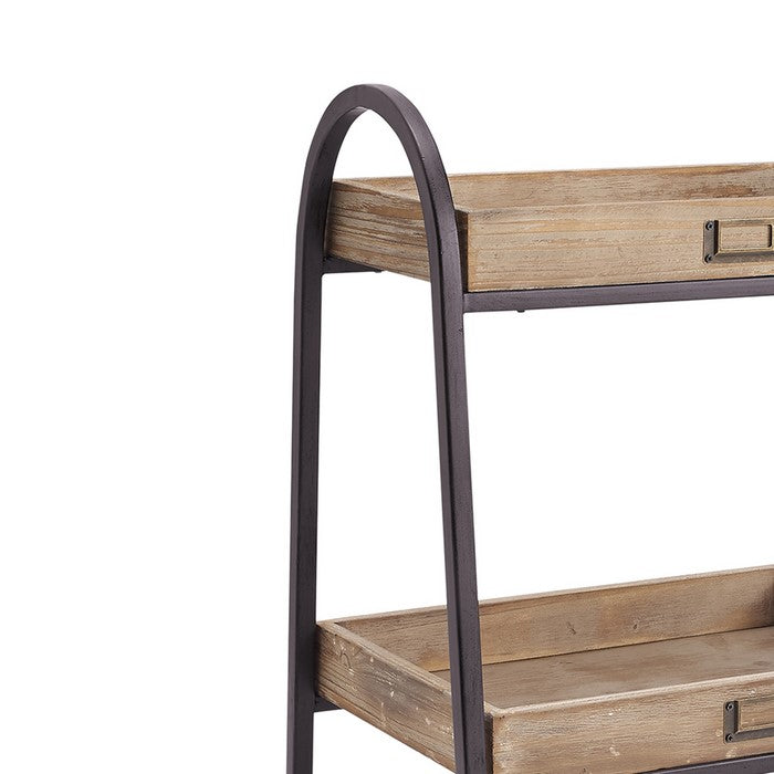 3 Tier Metal and Wood Bath Stand with Rectangular Shelves, Brown