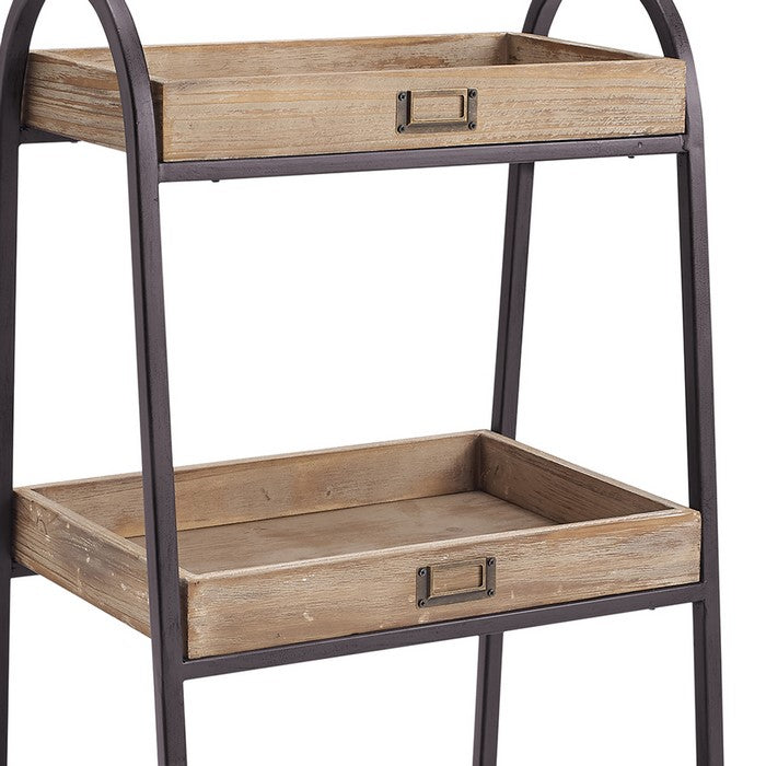 3 Tier Metal and Wood Bath Stand with Rectangular Shelves, Brown
