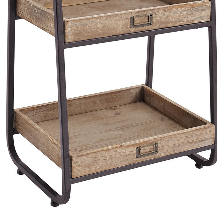 3 Tier Metal and Wood Bath Stand with Rectangular Shelves, Brown
