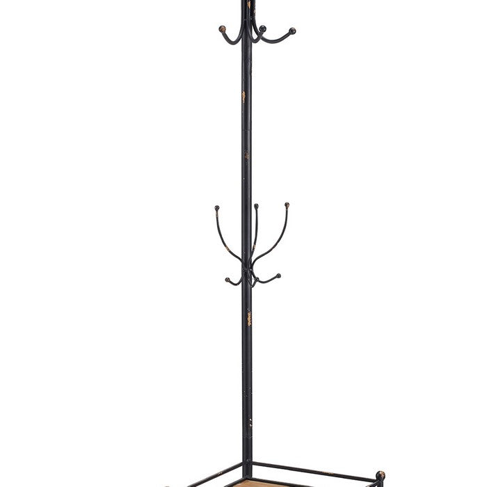 Industrial Style Corner Metal and Wood Coat Rack, Black and Brown