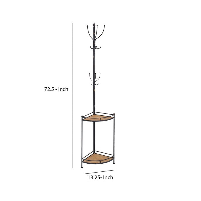 Industrial Style Corner Metal and Wood Coat Rack, Black and Brown