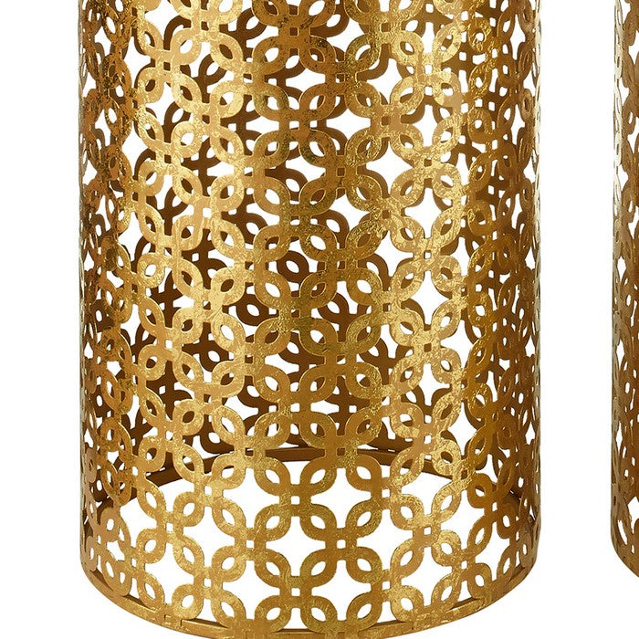 Pierced Metal Base Nesting Table with Mirror Top, Set of 2, Gold