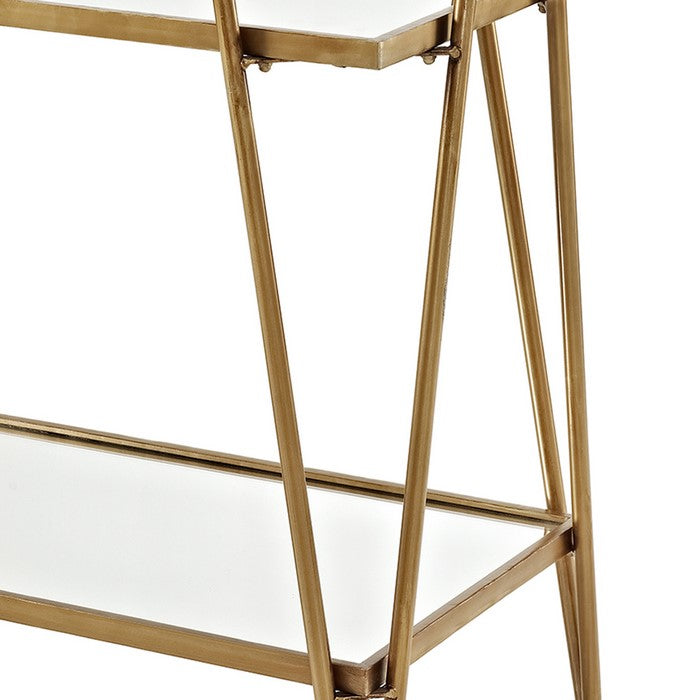 2 Tier Mirror and Metal Bar Cart with Hairpin Legs, Gold and Clear