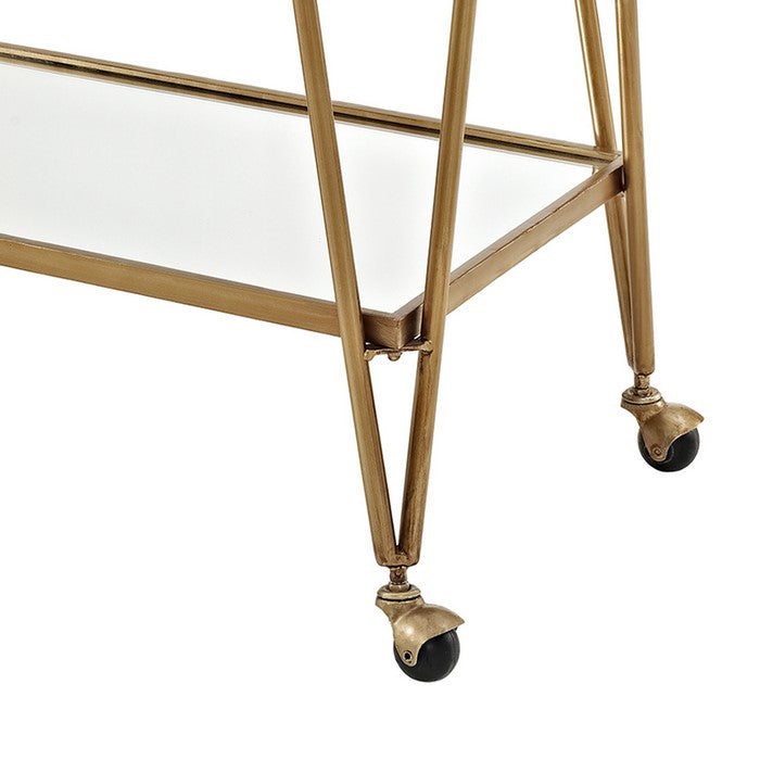 2 Tier Mirror and Metal Bar Cart with Hairpin Legs, Gold and Clear