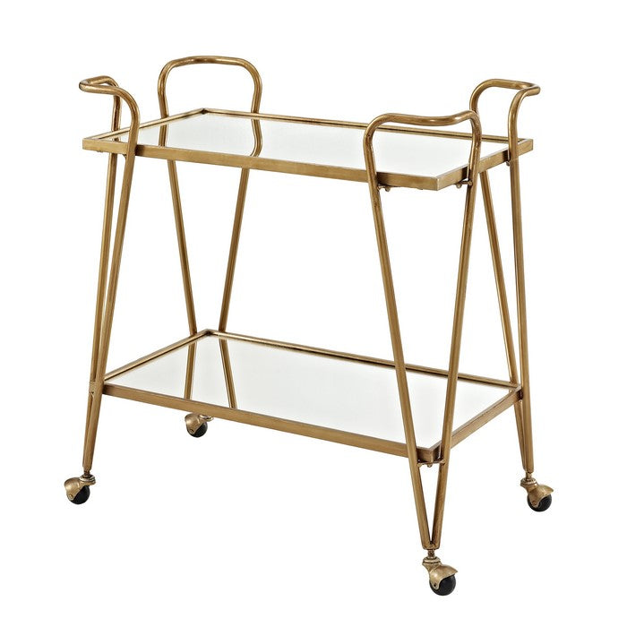 2 Tier Mirror and Metal Bar Cart with Hairpin Legs, Gold and Clear