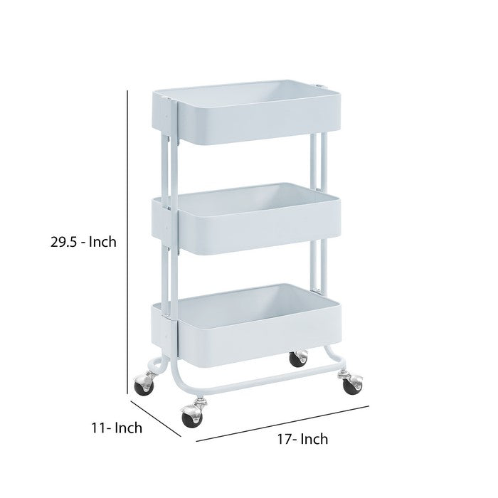 3 Tier Metal Cart with Tubular Frame and Spacious Storage, White