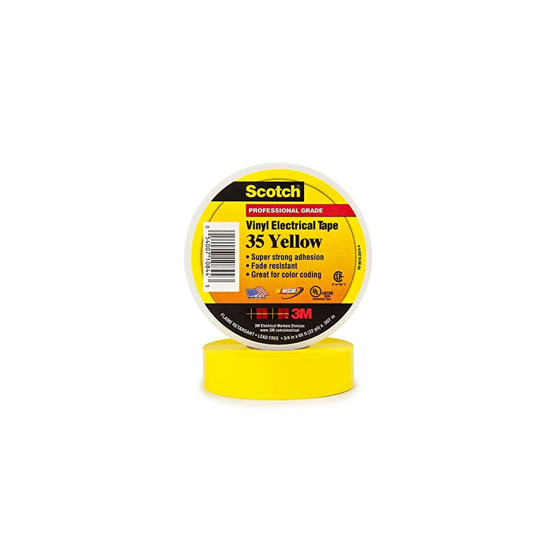 Scotch Vinyl Color Coding Electrical Tape 35, 3/4 in x 66 ft, Yellow