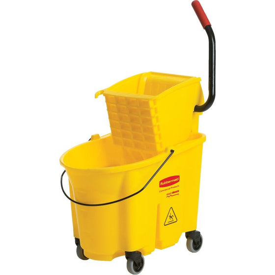 Rubbermaid Commercial WaveBrake Mopping System Bucket and Side-Press Wringer Combo, 35-quart, Yellow (FG758088YEL)