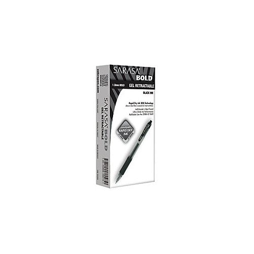 Zebra Sarasa Retractable Gel Ink Pens, Bold Point 1.0mm, Black, Rapid Dry Ink, 12-Count