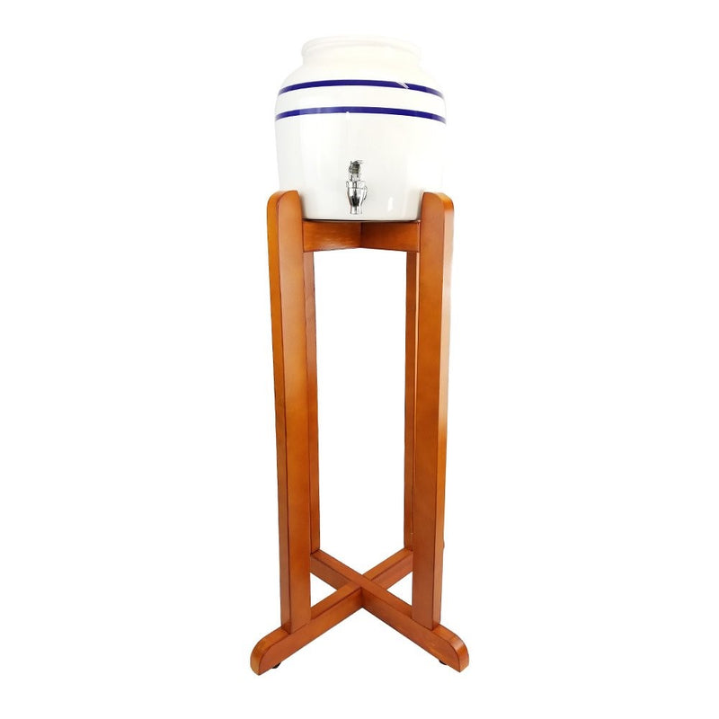 Porcelain Water Dispenser Blue Stripe with Wooden Stand