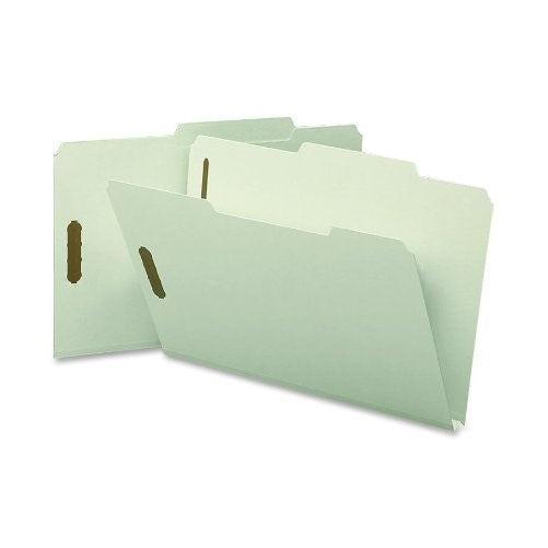 Smead Pressboard Fastener File Folder with SafeSHIELD Fasteners, 2 Fasteners, 2/5-Cut Tab Right of Center Position, 1" Expansion, Guide Height, Legal Size, Gray/Green, 25 per Box (19980)