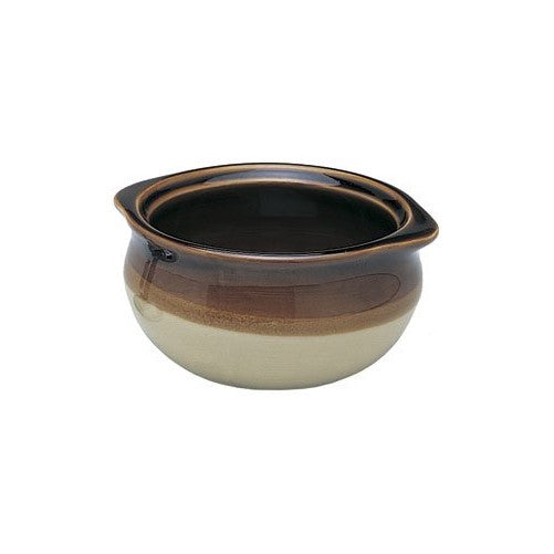 NEW, 10 oz. (Ounce) French Onion Soup Bowl, Crock Bowl, Single-Serving, Ceramic, Two-Tone Color, Flat Rim, Two-eared Rim Handle